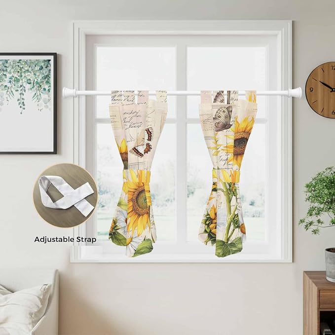 Yellow Sunflowers Kitchen Curtains 45 Inch Length, Short Cafe Window Curtains - Image 5