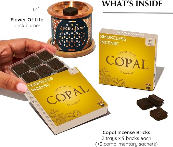 Copal Incense Bricks & Flower of Life Exotic Burner by Aromafume | 2 Trays x 9 - Image 3