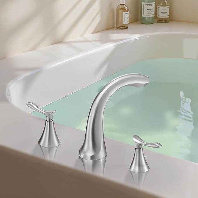 VEVOR Roman Tub Faucet, 3 Hole Waterfall Bathtub Faucet, Gooseneck Bath Tubs Faucets Set with 2 Handles, Deck Mount Bath Tub Faucets Set for Pet Washing, Adult Bathing, Brushed Nickel