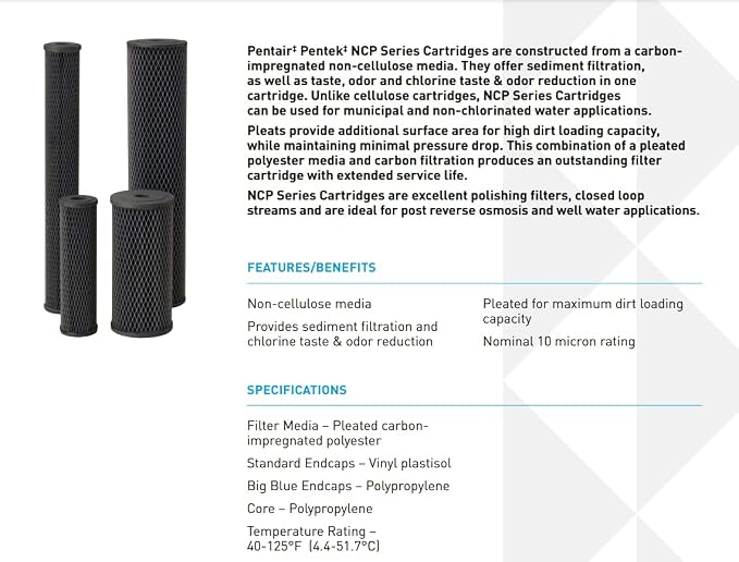 Pentair Pentek NCP-BB Big Blue Carbon Water Filter, Whole House Pleated - Image 4