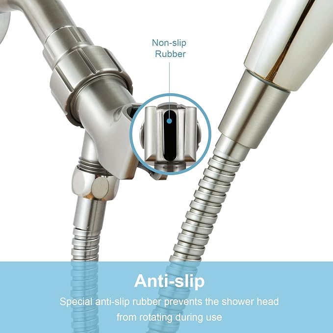 OFFO Shower Head Holder for Handheld Shower Head, Brushed Nickel Adjustable Shower Arm Mount for Connecting Shower Arm and Shower Hose, 1/2 in IPS Female Inlet and Male Outlet