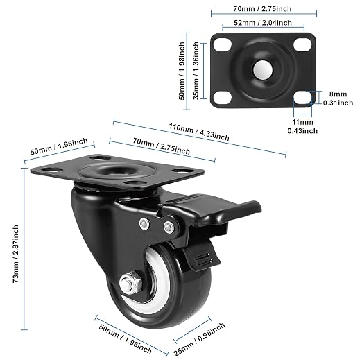 Casters, Top Plate Swivel Wheels, Locking Casters - Image 5