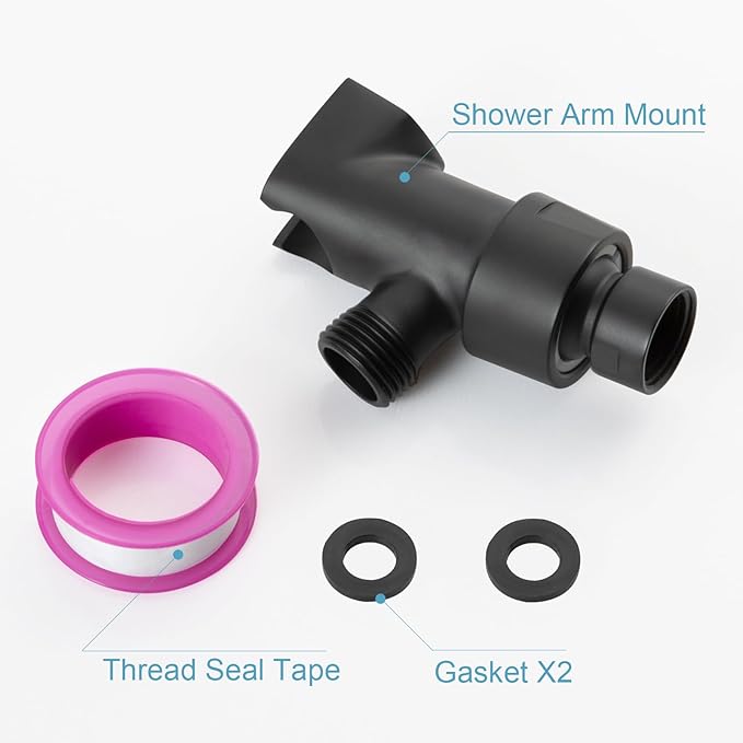 OFFO Shower Head Holder All Metal for Handheld Shower Head, Adjustable Shower Arm Mount with Solid Brass Pivot Ball, 1/2 in IPS Female Inlet and Male Outlet, Matte Black