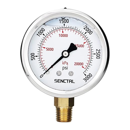 SENCTRL 3000 Psi Glycerin Liquid Filled Hydraulic Pressure Gauge, 2.5" Dial Size by senctrl