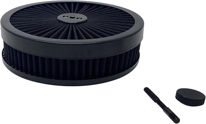 X-AVION Full Flow Round 9''X2'' Air Filter Assembly Kit Black Washable and - Image 2