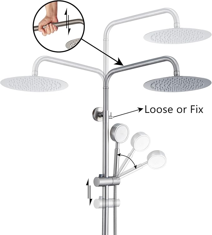 SS304 Shower Faucet Set - Outdoor Kit - Outdoor Fixtures with Brushed Nickel Shower Head & Handheld Spray, High Pressure
