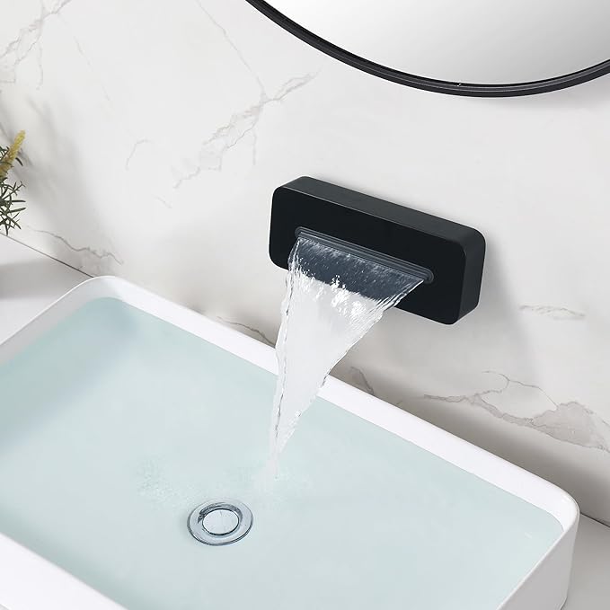 Wall Mounted Tub Spout Adjustable Waterfall Bathtub Sprayer High Flow Bathroom Tub Nozzle for Bathtub and Basin, Matte Black