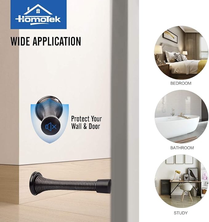 HOMOTEK 50 Pack Oil Rubbed Bronze Spring Door Stops,3-1/8” Heavy Duty Door Stop - Flexible Spring Door Stopper with Low Mounted Black Rubber Bumper Tips
