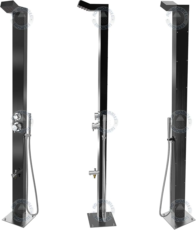 Bondi Black ADA 316 Marine Grade Stainless Steel Outdoor Shower Panel-No Rust! Perfect for Swimming Pools. Hot & Cold Water Connections! Wall-Mounting & Freestanding Options