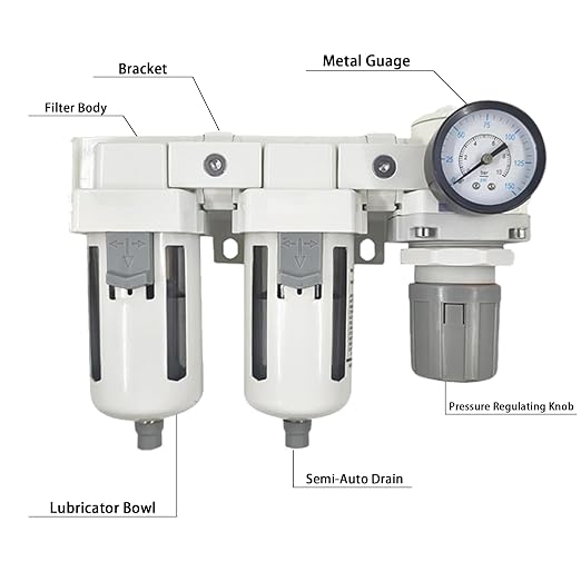 XingNEeng 1/2" NPT Compressed Air Filter Regulator Lubricator Combo, Water/Oil - Image 2