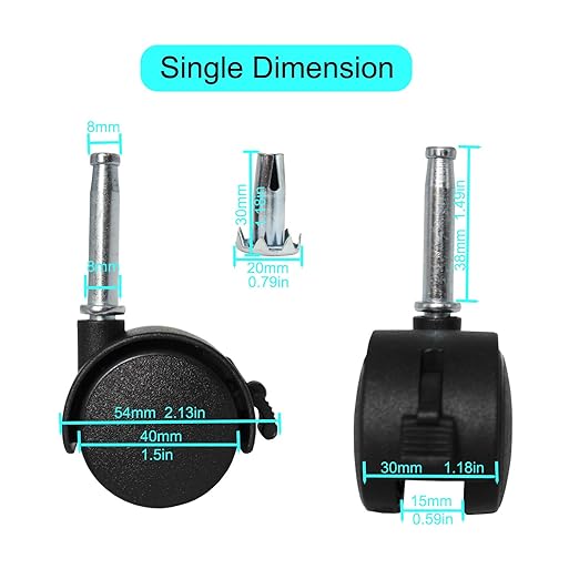 4pcs M8 Grip Neck Stem Caster Wheels 1.5 Inch Swivel Casters - Image 6