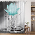 Lotus Shower Curtain Black White Grey Teal Flower Elegant Blooming Floral with Dew Spring Flower Reflection on Water Modern Romantic Polyester Fabric Bathroom Decor 70×90 Inch with Hook