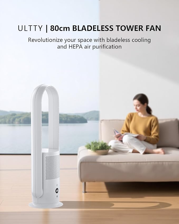 U ULTTY Bladeless Fan with Air Purifier, Quiet Tower Fan with Remote, 9 Speeds - Image 7