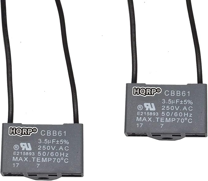 HQRP 2-Pack Ceiling Fan Capacitor CBB61 3.5uf 2-Wire UL Listed by HQRP