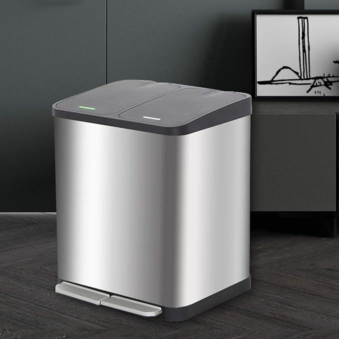 Trash Can Kitchen Large Capacity Foot-Operated Trash Can Double Three Bin - Image 5