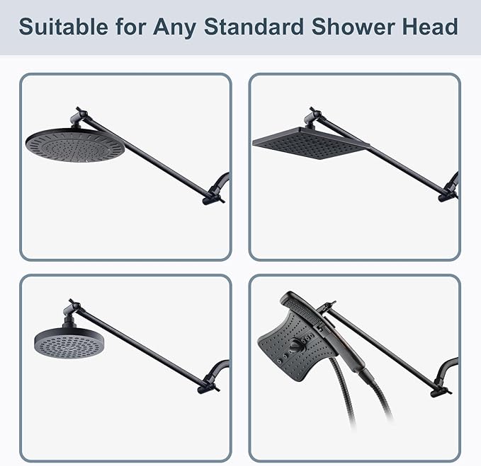 BRIGHT SHOWERS 15 Inch Extra Long Shower Head Extension Arm, Solid Brass Shower Arm Extender with Locking Screw for Rain and Handheld Showerhead, Height & Angle Adjustable, Oil-Rubbed Bronze