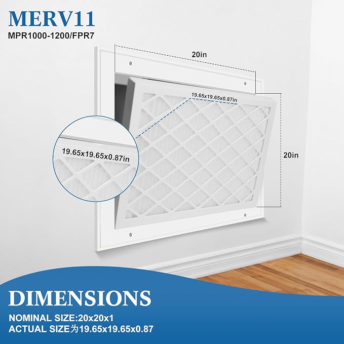 20x20x1 MERV 11 Air Filter, Quality AC/HVAC Furnace Filter，1 Reusable ABS Frame - Image 2