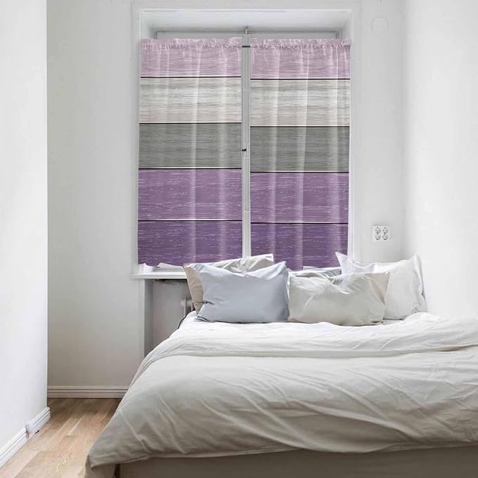Country Wood Board Gray Purple Window Valance Curtains, Farmhouse Gradient - Image 4