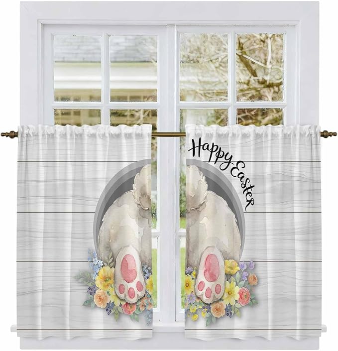 Easter Bunny Kitchen Curtains 45 Inch Long 2 Panel Set, Rod Pocket Window - Image 2