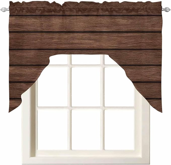 Brown Wooden Board Swag Kitchen Curtains Valance and Tier Set, Vintage Wood - Image 7