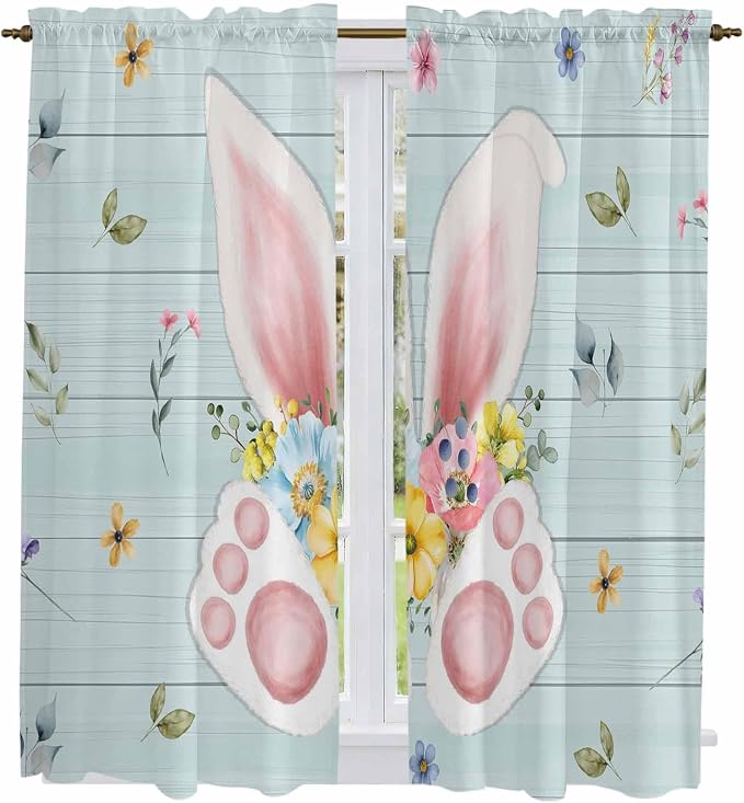 Easter Window Curtains 63 Inch Long 2 Panel Set, Rod Pocket Bedroom Curtains & - Image 2