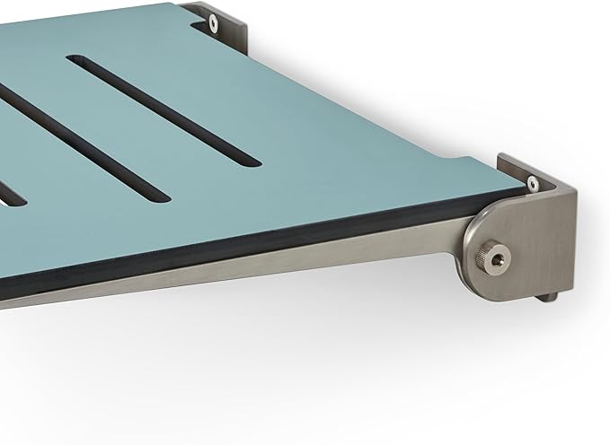 18 inch Silhouette Slimline Folding Wall Mount Shower Bench Seat, Teal Seat with Silver Frame
