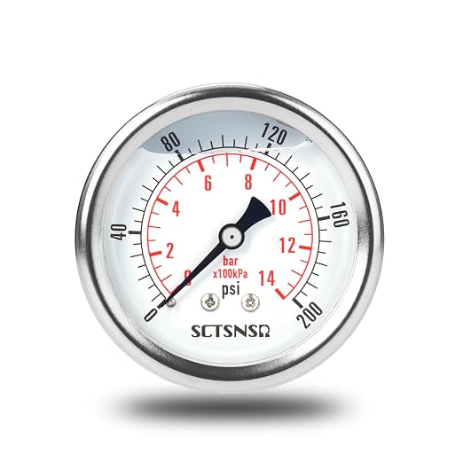 2-1/2" Dial Size, 0-200 Psi Pressure Gauge, Glycerin Liquid Filled, 1/4" NPT by SCTSNSR