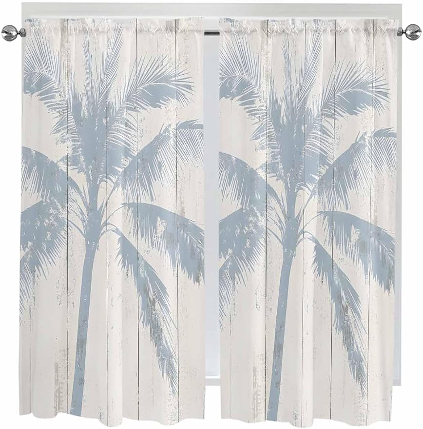 Summer Coconut Tree on Vintage Wood Grain Window Valance Curtains, Seaside - Image 9