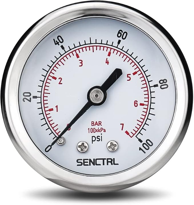 SENCTRL 0-100 Psi Pressure Gauge, 1/4 NPT Back Mount, Waterproof, Stainless by senctrl
