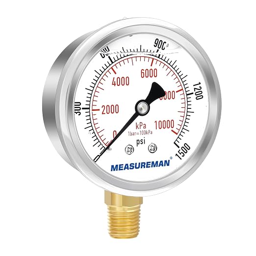 MEASUREMAN 2-1/2" Dial Size, Glycerin Filled Pressure Gauge, 0-1500psi/kpa - Image 2