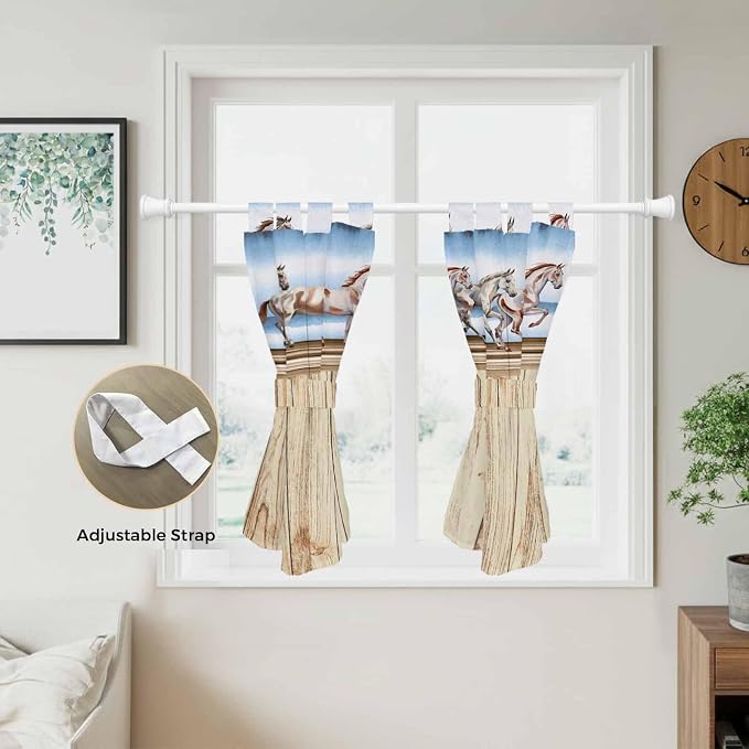 Western Horse Kitchen Curtains 45 Inch Length, Short Cafe Window Curtains Tab - Image 5