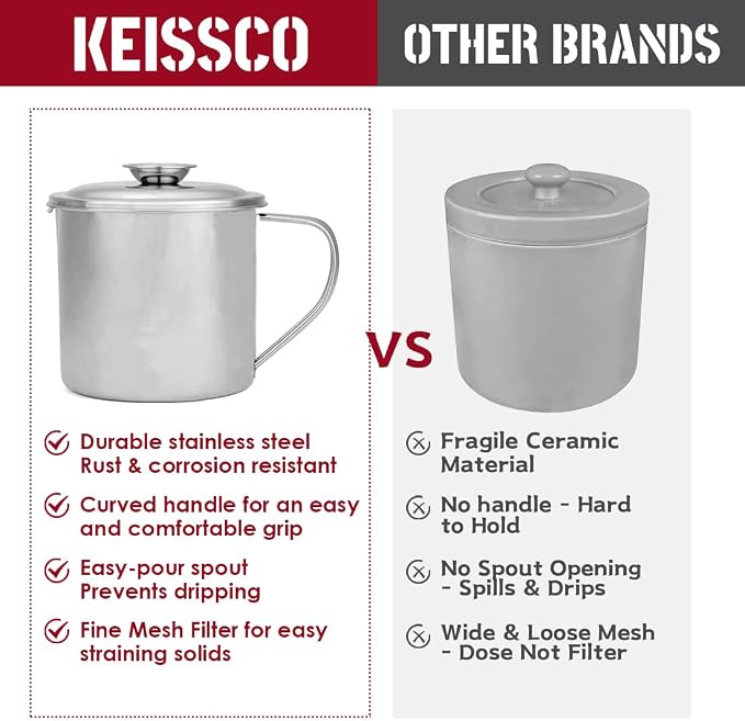 Bacon Grease Container with Strainer, Stainless Steel Oil Storage Can Container - Image 7
