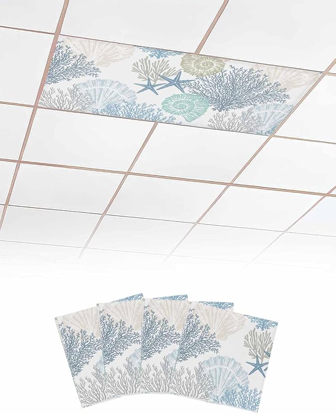 Fluorescent Light Covers for Ceiling Lights Nautical Coastal Ocean Coral by Home+L6