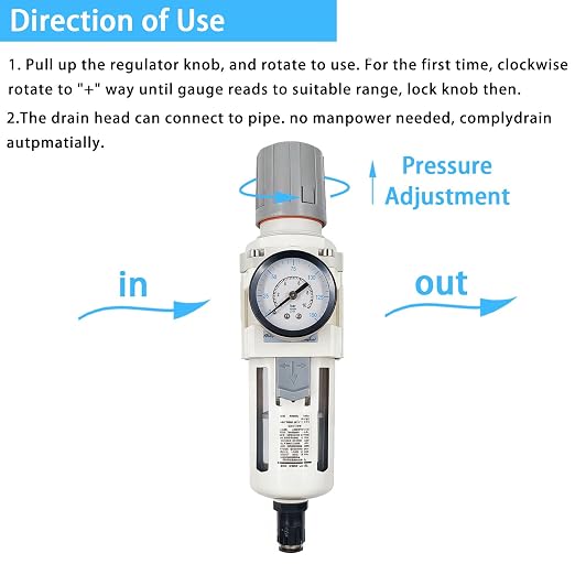 XingNEeng 1/2" NPT Compressed Air Filter Regulator Combo Piggyback, Water/Oil - Image 4