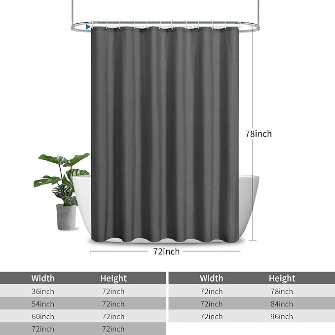2-in-1 Waterproof Long Fabric Shower Curtain or Liner,Linen Textured,78 Inch Breathable TPU & Washable Bathroom Shower Curtain Set with 12 Plastic Hooks,Modern,72"x78" Charcoalgrey