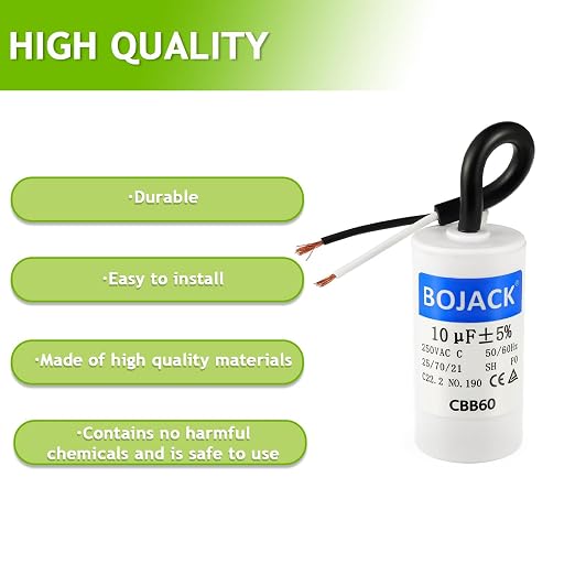 BOJACK Run Capacitor 10 uF MFD 250V AC 10 MFD CBB60 2 Wire 50/60Hz Cylinder - Image 7