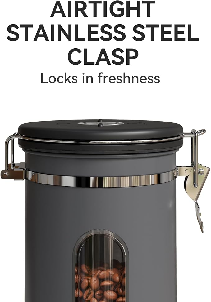 Veken Coffee Canister with Window, Airtight Stainless Steel Kitchen Food - Image 3