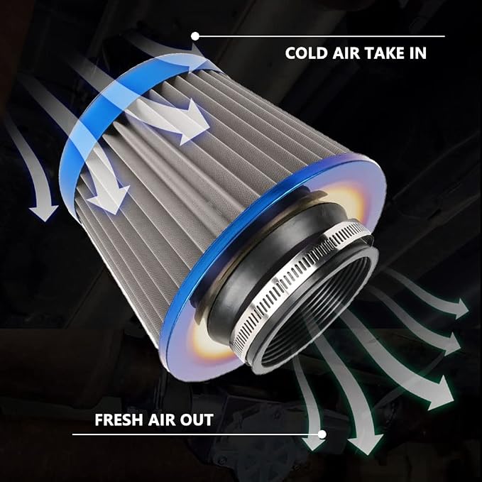 Cold Air Intake Filter, High Performance, Washable Filter, Clamp-On Replacement - Image 6
