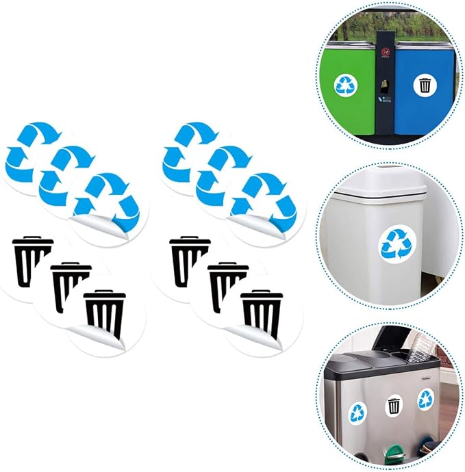 DOITOOL 12pcs Trash Can Recycling Stickers PVC Waste Sorting Decals Removable - Image 6