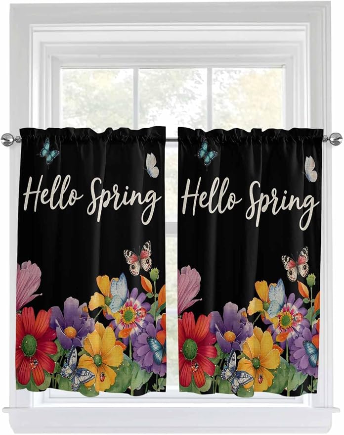 Spring Flowers Kitchen Curtains 54 Inches length, Watercolor Country Colorful by Unknown
