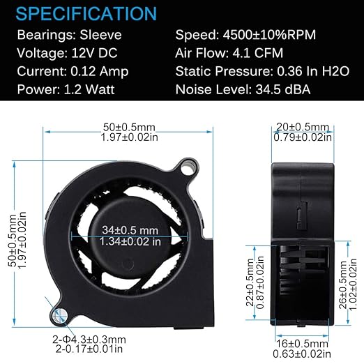 GDSTIME 2-Pack 50mm Turbo Cooling Fan, 12V Blower Fan, 50mm x 20mm DC Brushless - Image 2