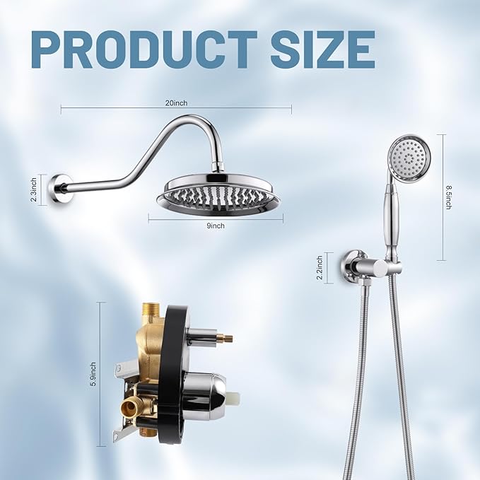 Antique Shower Head Faucet Set,Chrome Vintage Wall Mount Shower Faucets Combo With Handheld Spray,Bathroom Rainfall Shower System Trim Kit With Brass Pressure Balance Valve & 9''Shower Head