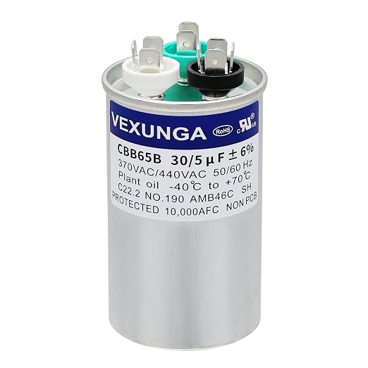 VEXUNGA 30/5 uF 30+5 MFD 370VAC or 440VAC Dual Run Start Round A/C Capacitor by VEXUNGA