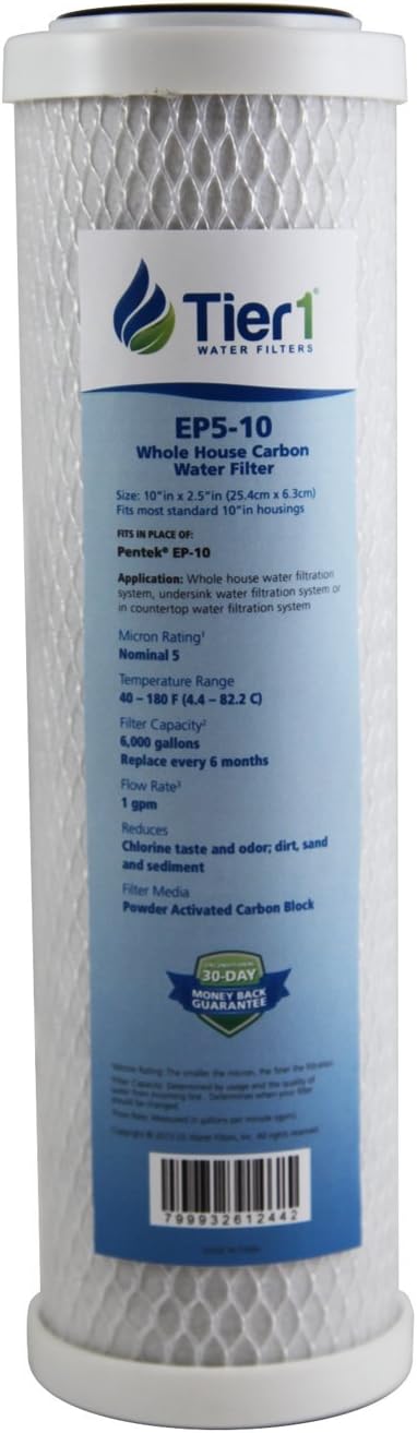 Tier1 5 Micron 10 Inch x 2.5 Inch | Whole House Carbon Block Water Filter by Tier1