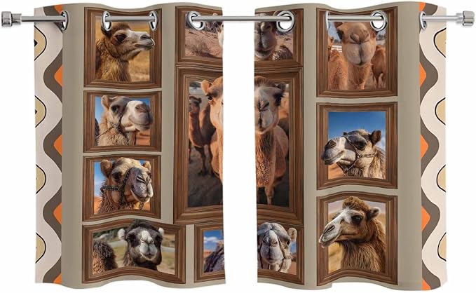 2 Panel Kitchen Cafe Curtains, Desert Camels Sunlight Filtering Nature Air by Hokiten