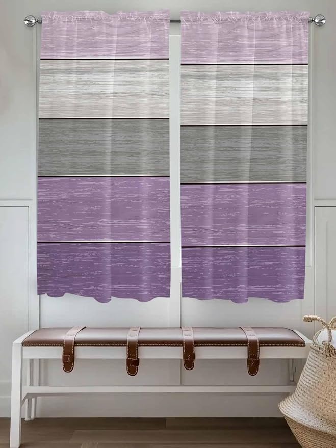 Country Wood Board Gray Purple Window Valance Curtains, Farmhouse Gradient - Image 2