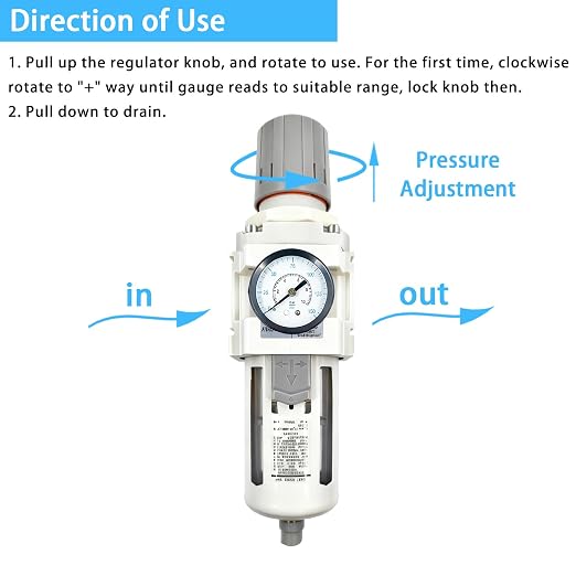 XingNEeng 3/4" NPT Compressed Air Filter Regulator Combo Piggyback, Water/Oil - Image 4