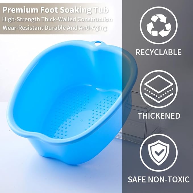 Foot Soaking Tub Large Size Foot Basin Sturdy Soaking Feet Bucket Massager Tub Exfoliation Callus Pedicure Foot Spa Bath Bucket for Women and Men (Blue)