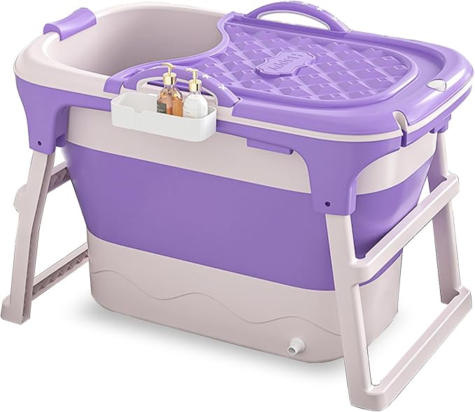 Portable Bathtub Foldable Bathtub for Adults, 39 Inch Small Tub with Ergonomic Seat & Massage Roller, Ice Bath Tub for Shower, Sitz Bath, Ice Baths Freestanding Bathtubs for Bathroom Purple
