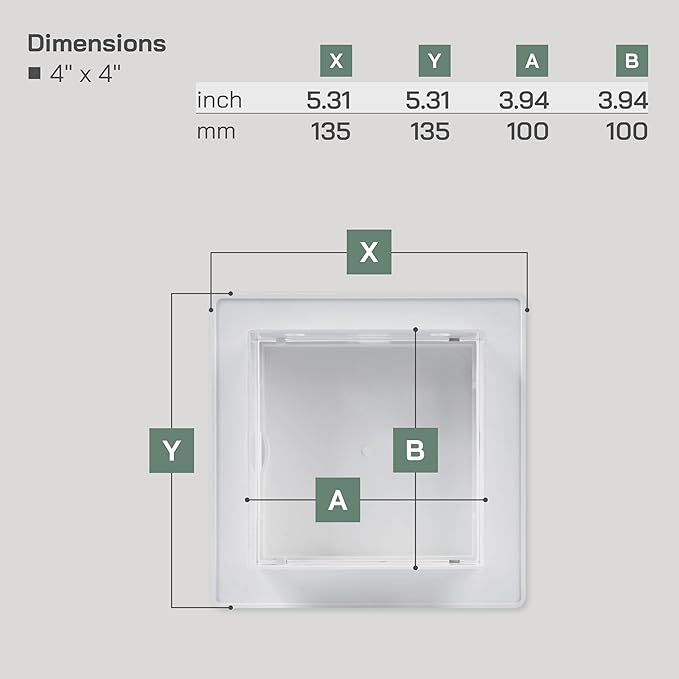 Vent Systems White ABS Plastic - Access Panel 4 x 4 Inch - Pack of 2 - Access Door for Drywall, Wall and Ceiling Electrical and Plumbing Service Wall Hole Cover - Exterior Dimensions 5.3x5.3 Inch
